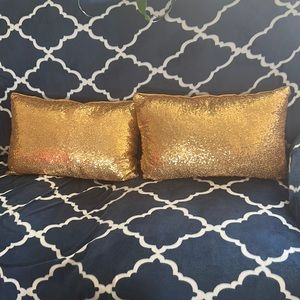 Set of Two Gold Rectangle Throw Pillows